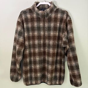 Nautica Brown Plaid Sherpa 1/4-Zip Pullover Size L